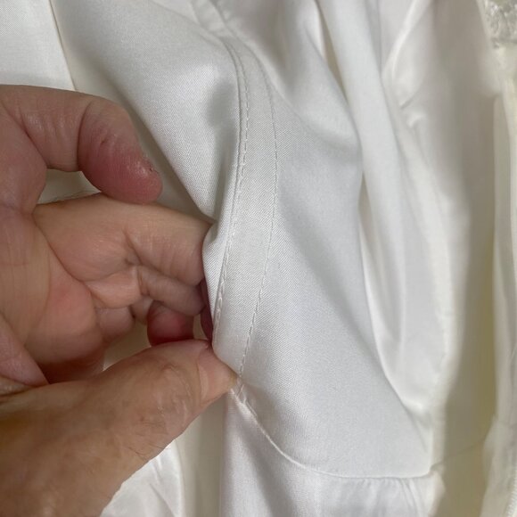 Elegant Lace Wedding Dress Size S ? Beige Sheer Embroidered 3/4 Sleeves & Illusi - Picture 12 of 16